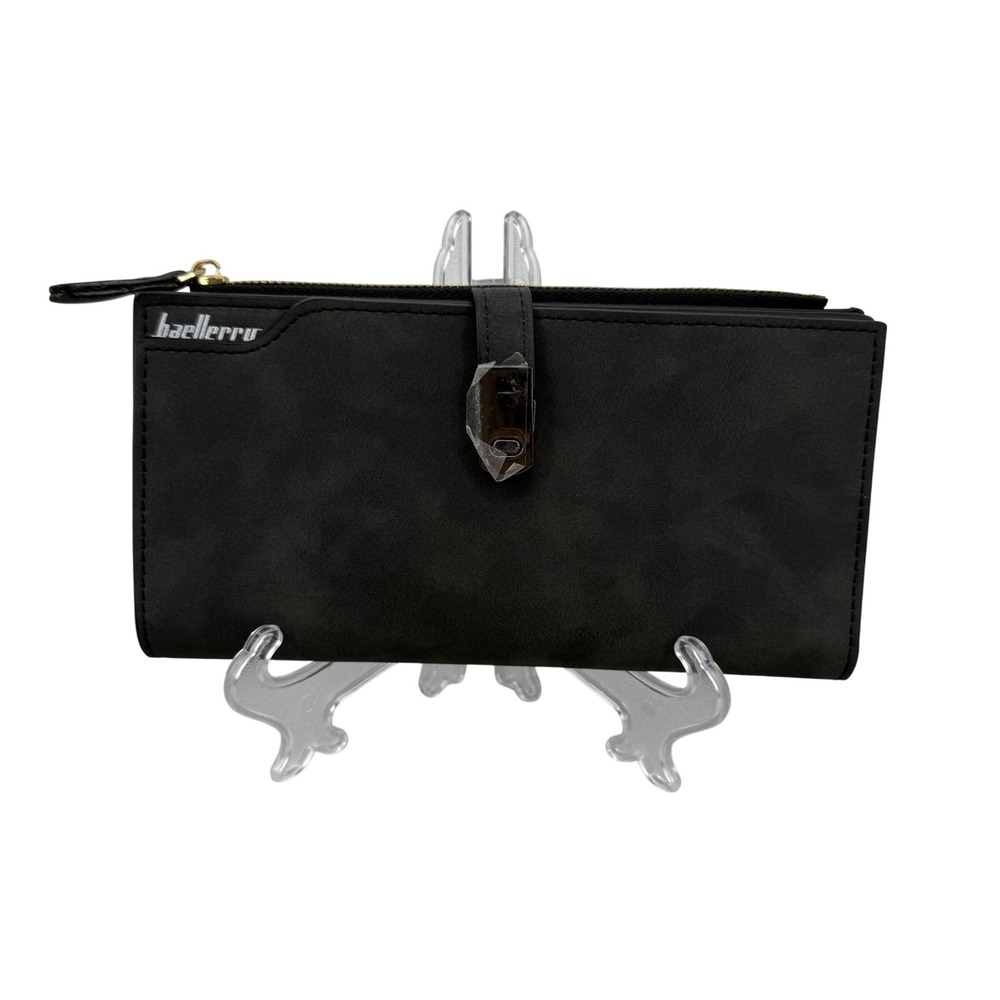 Baellerry Matte Black Bifold Clutch Wallet Zip Pocket Card Holder Snap New